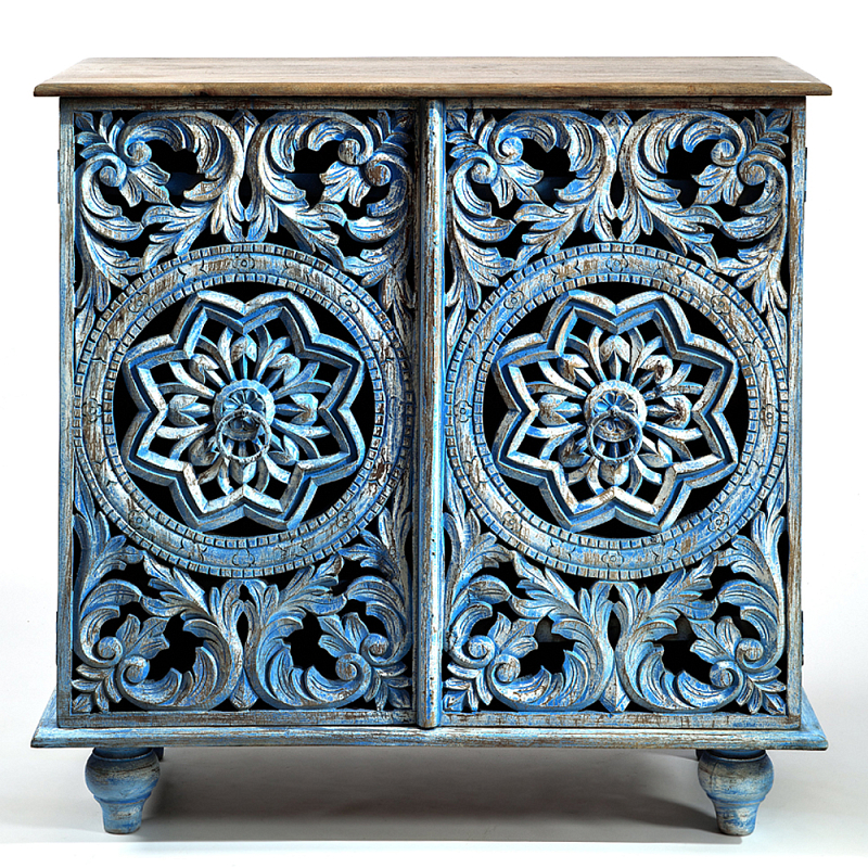 Комод с резным фасадом Blue Carved Chest of Drawers Голубой Комод с резным фасадом Blue Carved Chest of Drawers Голубой в Санкт-петербурге | Loft Concept