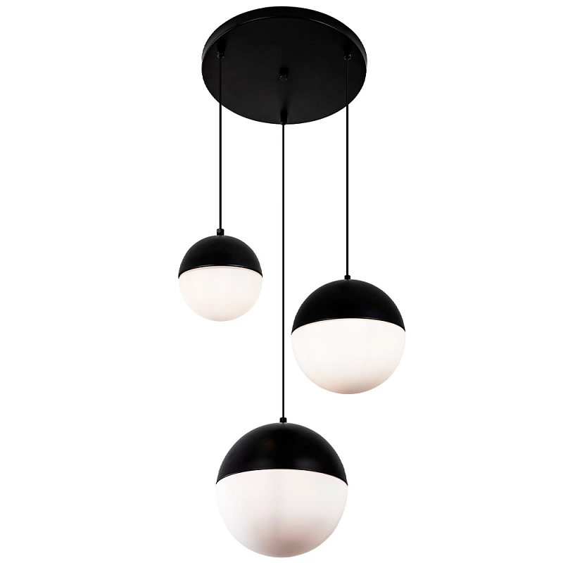 Каскадный светильник с 3-мя плафонами шары Ponzio Flos Cascade Trio Black Sphere Hanging Lamp Черный Белый в Санкт-петербурге | Loft Concept 