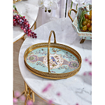 Блюдо овальное с ручкой и голубым фарфоровым дном с цветочным рисунком Blue Garden варинант исполнения - 3 | Loft Concept в Санкт-петербурге