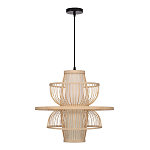 Подвесной светильник фигурный из деревянных прутьев с плафоном из натуральной ткани Light Inside the Cell варинант исполнения - 3 | Loft Concept в Санкт-петербурге