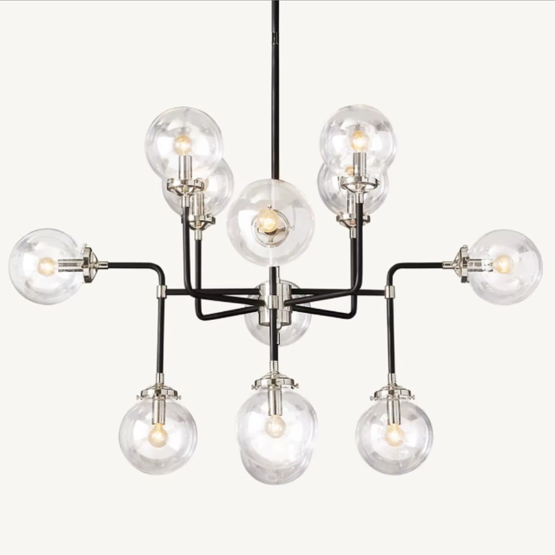 Люстра БИСТРО GLOBE CLEAR GLASS SILVER CHANDELIER 8 Черный Серебряный Прозрачное Стекло в Санкт-петербурге | Loft Concept 