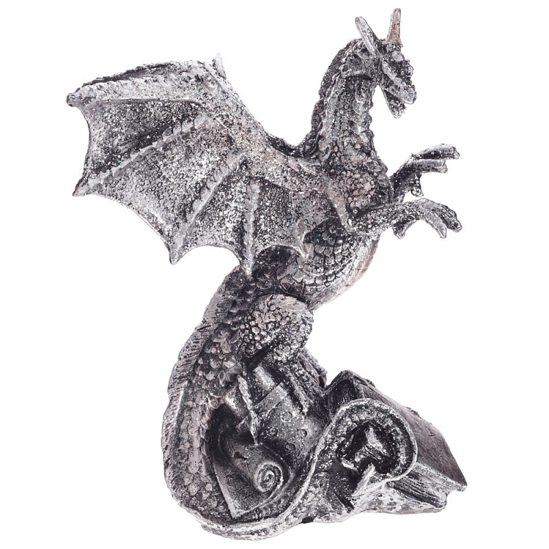 Декоративная статуэтка Дракон Silver Dragon Treasure Keeper Statuette Серебряный Черный в Санкт-петербурге | Loft Concept 