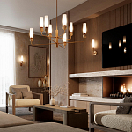 Люстра на штанге с 8-ю цилиндрическими матовыми плафонами и шарами из камня Orb Essence варинант исполнения - 9 | Loft Concept в Санкт-петербурге