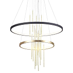 Люстра подвесная с 2-мя круглыми подвесами в черном и золотистом цвете и вертикальными подвесками Ring Horizontal варинант исполнения - 1 | Loft Concept в Санкт-петербурге