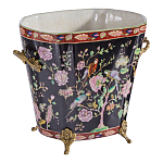 Кашпо из фарфора черная с цветочной росписью и бронзовой стрекозой Spring Garden варинант исполнения - 3 | Loft Concept в Санкт-петербурге