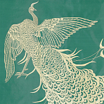 Обои ручная роспись в стиле Арт-деко Whistler Peacocks Original colourway on green painted silk варинант исполнения - 2 | Loft Concept в Санкт-петербурге