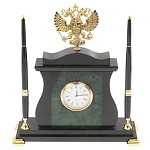 Часы настольные с Гербом России и 2-мя шариковыми ручками в комплекте Stone Clock варинант исполнения - 1 | Loft Concept в Санкт-петербурге