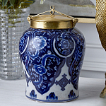 Ваза с насыщенным синим орнаментом и золотой крышкой Blue & White Ornament  варинант исполнения - 2 | Loft Concept в Санкт-петербурге