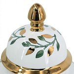 Ваза белая с крышкой с рисунком зеленых и золотых листьев 40 см Chinoiserie Ceramics варинант исполнения - 1 | Loft Concept в Санкт-петербурге