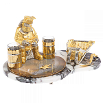 Икорница со стопками с декором "Рыбак с санями" с гравировкой на подставке из натуральных камней Агат Мрамор Decorative Cavair Dishes варинант исполнения - 4 | Loft Concept в Санкт-петербурге