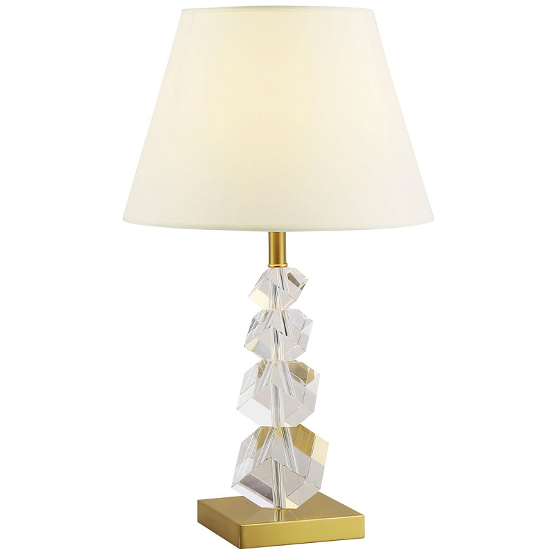 Настольная лампа с абажуром и основанием из хрусталя Neri Crystal Cubes Brass Table Lamp Белый Латунь Прозрачное Стекло в Санкт-петербурге | Loft Concept 