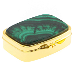 Таблетница карманная прямоугольная с 2-мя отделениями с зеркалом и накладкой из натурального камня Малахит Gold Stone Pillboxes варинант исполнения - 1 | Loft Concept в Санкт-петербурге