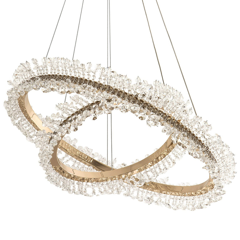 Люстра два кольца с хрустальным декором Rowan Crystal Ring Horizontal Gold Chandelier Глянцевое золото Прозрачный в Санкт-петербурге | Loft Concept 