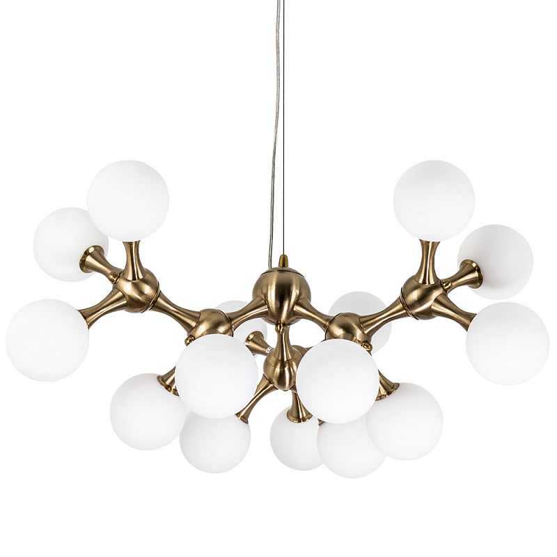 Люстра с плафонами из стеклянных шаров Pearls Suspension Brass Chandelier Белое матовое стекло Латунь в Санкт-петербурге | Loft Concept 