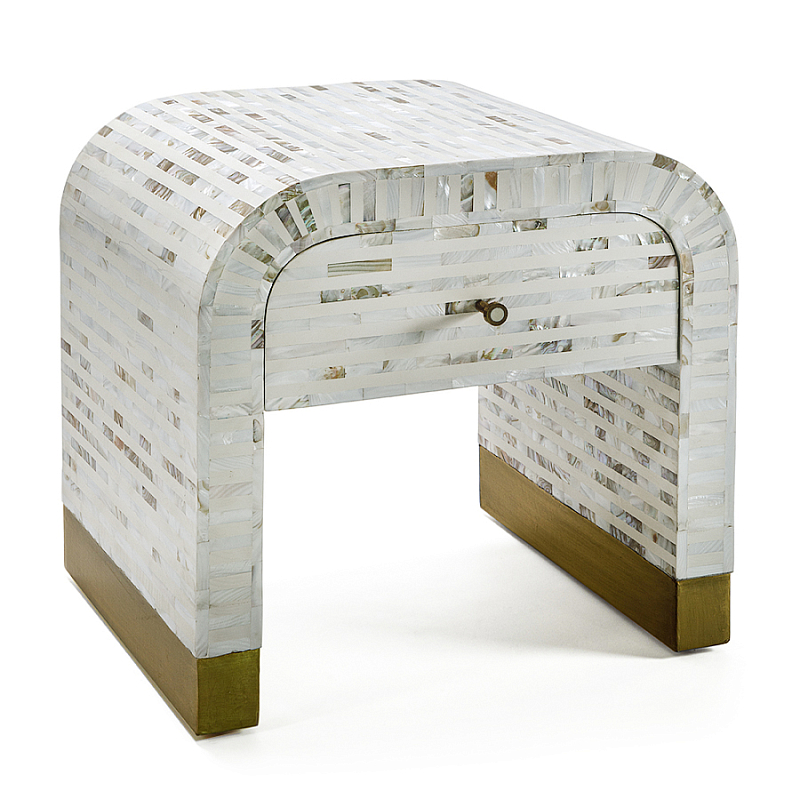 Тумбочка прикроватная Amo Bone Inlay Bedside Almond ivory ( слоновая кость ) Перламутровый в Санкт-петербурге | Loft Concept 