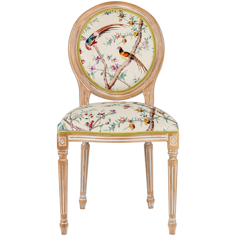 Стул из массива бука бежевый с изображением птиц и цветов Beige Green Chinoiserie Peach Garden Chair Мульти Бежевый Салатовый в Санкт-петербурге | Loft Concept 