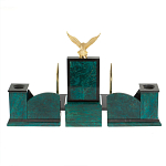 Настольный письменный набор из змеевика тёмно-зелёного цвета с декором в виде орла Successful Leader варинант исполнения - 6 | Loft Concept в Санкт-петербурге