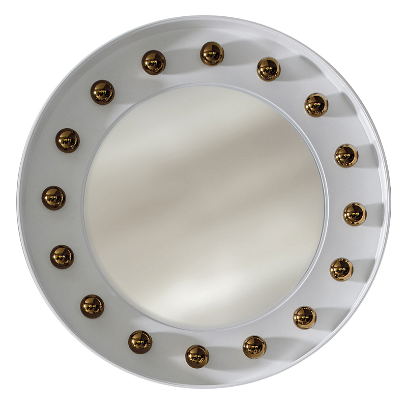 Зеркало белое с круглыми золотыми декоративными элементами Prince of the Church Белый Золотой в Санкт-петербурге | Loft Concept 