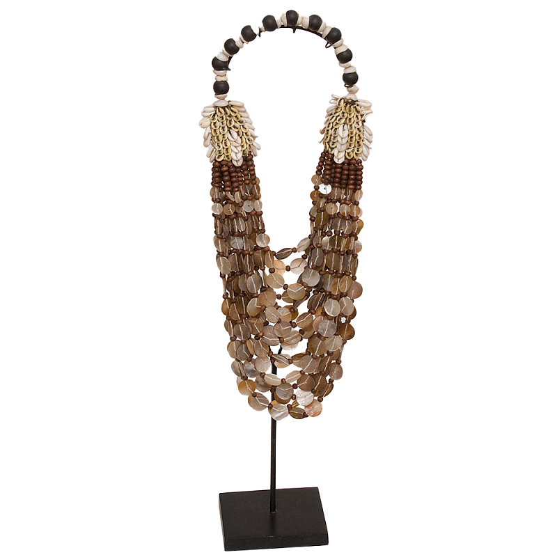 Этническое ожерелье из ракушек и круглых бусин Aboriginal Long Necklace Shells Коричневый Черный Бежевый в Санкт-петербурге | Loft Concept 