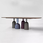 Обеденный стол деревянный с разноцветными фигурными ножками Cop варинант исполнения - 1 | Loft Concept в Санкт-петербурге