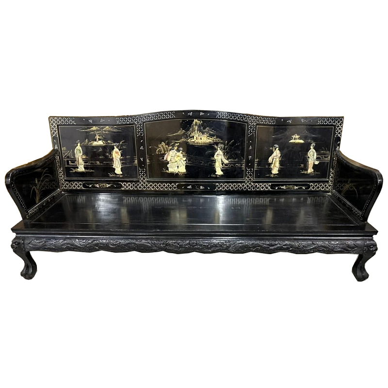 Большая Скамья Шинуазри Large Chinoiserie Bench Chinese Park Черный матовый Золотой Бежевый в Санкт-петербурге | Loft Concept 