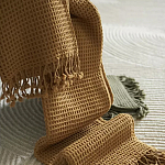 Плед из шерсти цвета охры с бахарамой Waffle Comfort варинант исполнения - 6 | Loft Concept в Санкт-петербурге