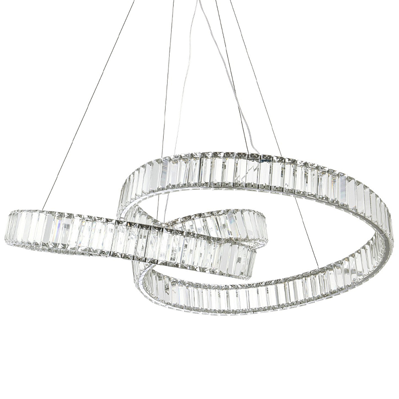 Подвесная люстра в виде изогнутых колец с хрустальным декором Ring Horizontal Oculus Chrome Light Chandelier Хром Прозрачный в Санкт-петербурге | Loft Concept 