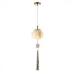 Подвесной светильник с шарообразным плафоном из белого стекла с подвеской из камня и кисточкой Agatelle варинант исполнения - 3 | Loft Concept в Санкт-петербурге