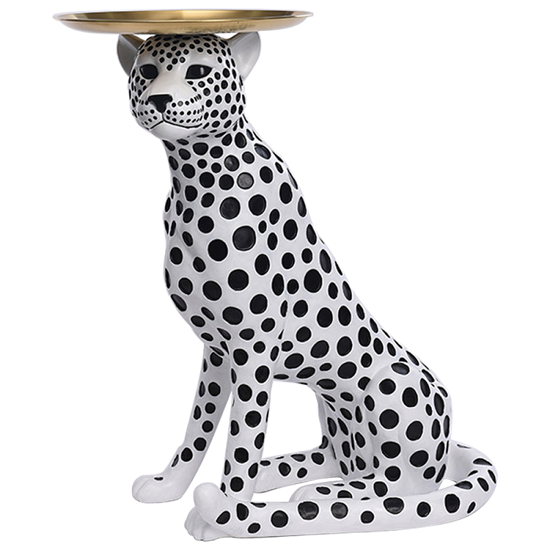 Декоративная статуэтка с подносом Leopard Tray Statuette Латунь Белый Черный в Санкт-петербурге | Loft Concept 