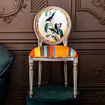 Стул бежевый в разноцветную полоску из натурального бука с изображением птиц и цветов Blooming Blue Birds Colorful Stripes Chair варинант исполнения - 5 | Loft Concept в Санкт-петербурге