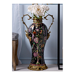 Ваза из фарфора черная с цветочной росписью и бронзовыми элементами Spring Garden варинант исполнения - 3 | Loft Concept в Санкт-петербурге