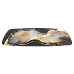 Обеденный стол с прямоугольной черно-золотой столешницей из стекла на 4-х металлических ножках Gold and Black Marble варинант исполнения - 3 | Loft Concept в Санкт-петербурге