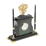 Часы настольные с Гербом России и 2-мя шариковыми ручками в комплекте Stone Clock варинант исполнения - 2 | Loft Concept в Санкт-петербурге