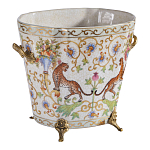 Кашпо с растительным и животным орнаментом на бронзовых ножках Turquoise Blooming Garden варинант исполнения - 2 | Loft Concept в Санкт-петербурге