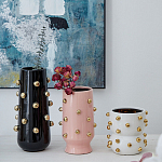 Ваза черная цилиндрическая с глянцевым покрытием и золотыми декоративными элементами Molecule Collection варинант исполнения - 4 | Loft Concept в Санкт-петербурге