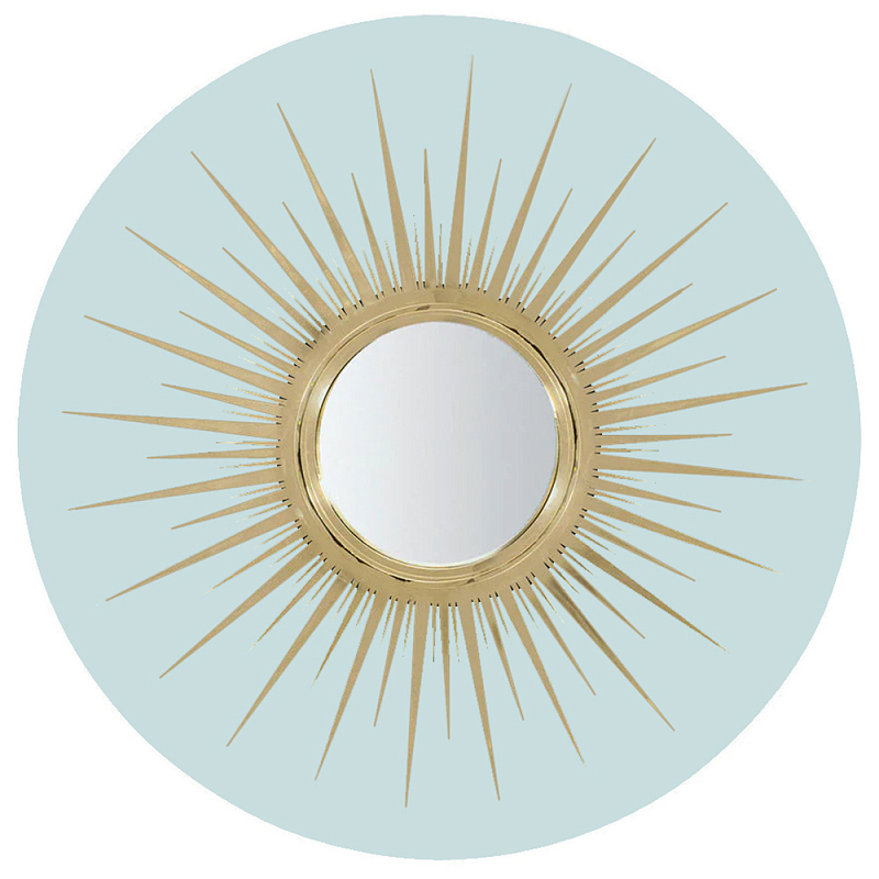 Настенное круглое зеркало Romilly Round Mirror Blue Золотой Голубой в Санкт-петербурге | Loft Concept 