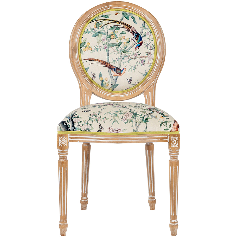 Стул из массива бука бежевый с изображением птиц и цветов Beige Green Chinoiserie Birds Garden Chair Бежевый Салатовый Мульти в Санкт-петербурге | Loft Concept 