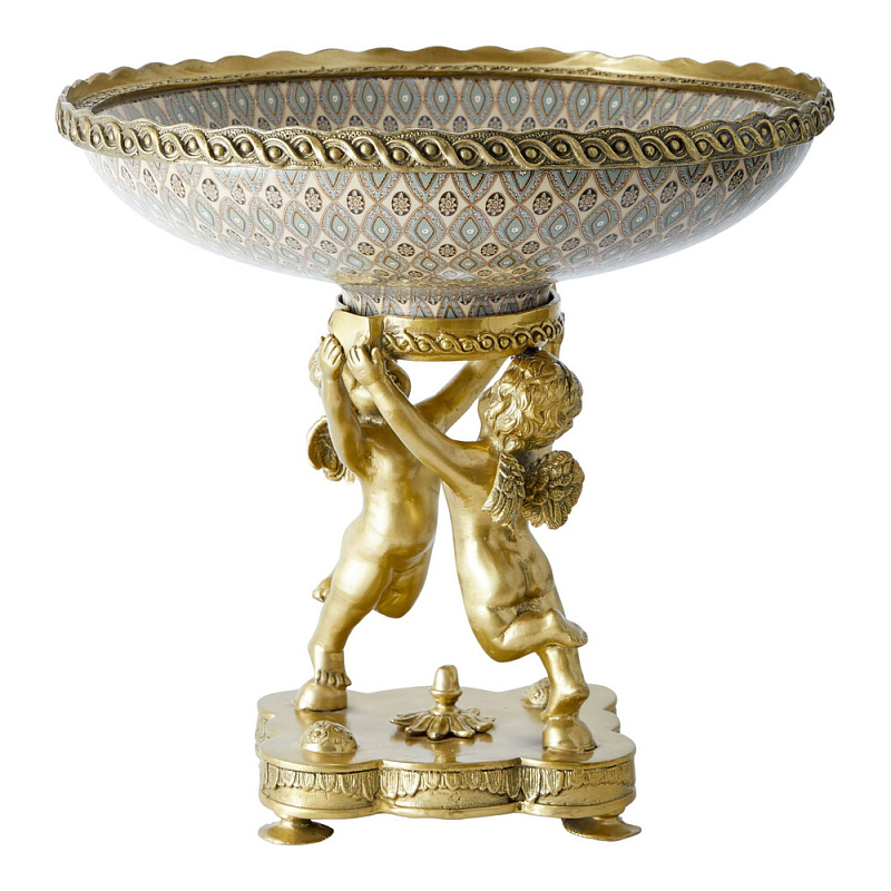 Чаша фарфоровая на двух бронзовых ангелах Eden Garden Бронза Мульти в Санкт-петербурге | Loft Concept 