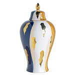 Ваза с крышкой и мазками синего и золого цвета на белом фоне Chinoiserie Ceramics варинант исполнения - 1 | Loft Concept в Санкт-петербурге