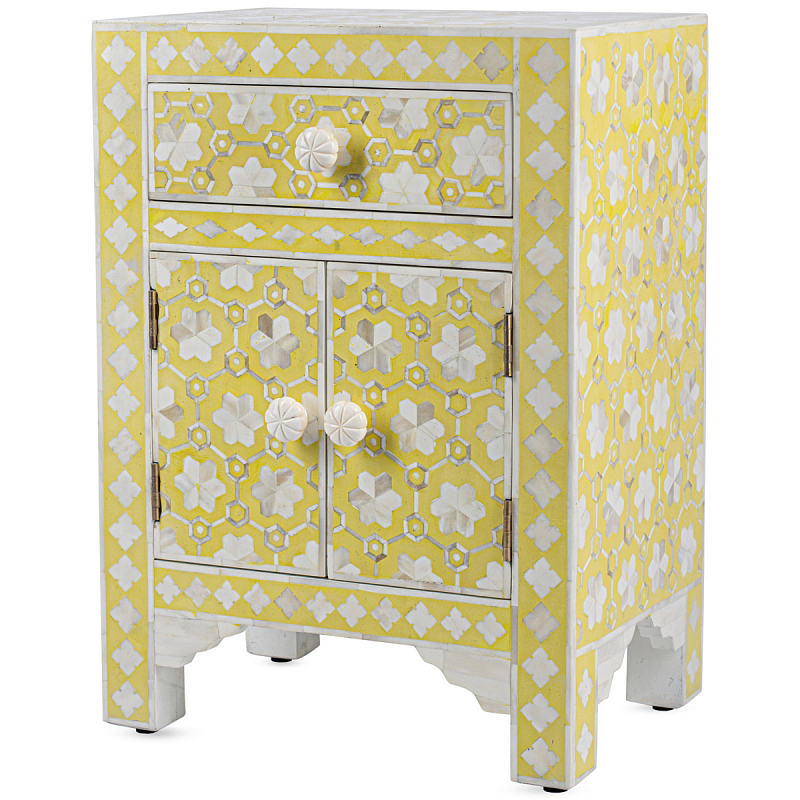 Желтая тумба кость BONE Inlay Bedside Cabinet 1 DRAWER Желтый ivory ( слоновая кость ) в Санкт-петербурге | Loft Concept 