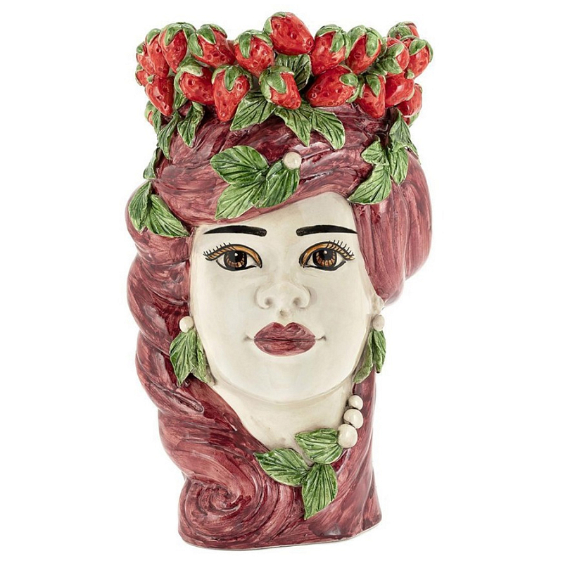 Ваза Vase Strawberries Head Lady Bordeaux Белый Красный Зеленый Бургундский красный в Санкт-петербурге | Loft Concept 