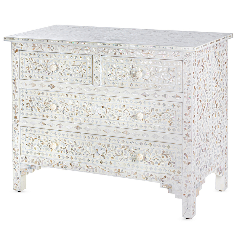 Комод Белый отделка перламутр MOTHER OF Pearl CHEST OF 4 DRAWER ivory ( слоновая кость ) Перламутровый в Санкт-петербурге | Loft Concept 