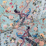 Трехместный диван из натурального бука бирюзовый с изображением птиц и цветов Turquoise Chinoiserie Garden Sofa варинант исполнения - 9 | Loft Concept в Санкт-петербурге