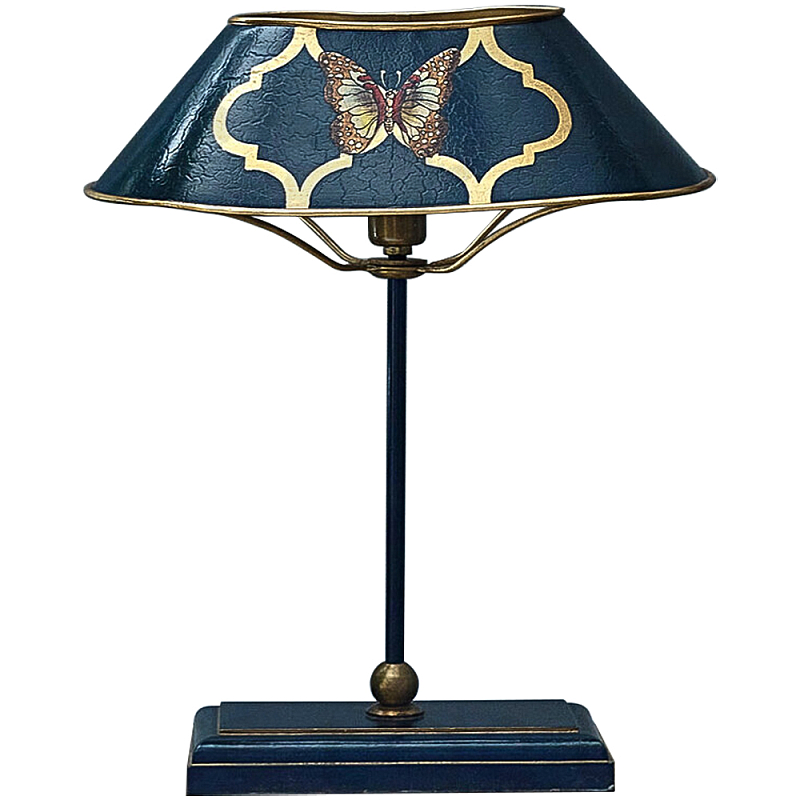 Настольная лампа с абажуром из металла Chinoiserie Butterfly Table Lamp Blue Синий Латунь в Санкт-петербурге | Loft Concept 