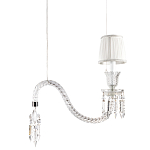 Подвесной светильник с белым текстильным абажуром и изогнутым хрустальным основанием с подвесками Lustre Reverie варинант исполнения - 1 | Loft Concept в Санкт-петербурге