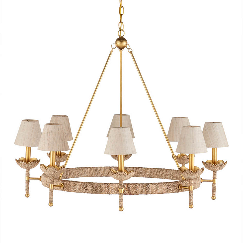 Люстра из кованого железа с отделкой плетеной веревкой и сусальным золотом Parisian Style Золотой Бежевый в Санкт-петербурге | Loft Concept 