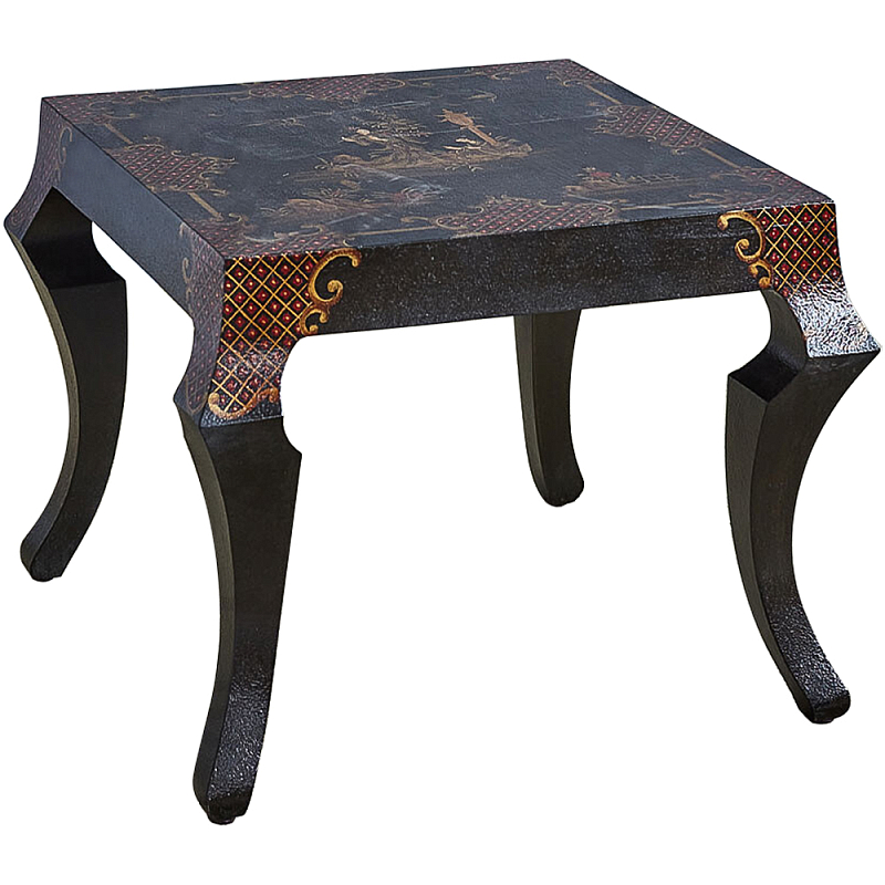 Квадратный кофейный стол Шинуазри с фигурными ножками Chinoiserie Collection Coffee Table Черный Золотой Красный в Санкт-петербурге | Loft Concept 