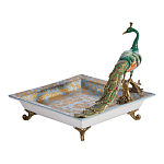 Блюдо квадратное с павлином на бронзовых ножках Eden Garden варинант исполнения - 2 | Loft Concept в Санкт-петербурге