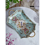 Блюдо прямоугольное из голубого фарфора с ручками и рисунком птиц и цветов Blue Garden варинант исполнения - 3 | Loft Concept в Санкт-петербурге