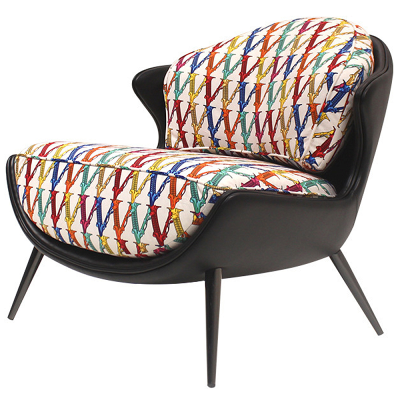 Кресло с цветным принтом Colorful Print Armchair Черный Мульти Белый в Санкт-петербурге | Loft Concept 